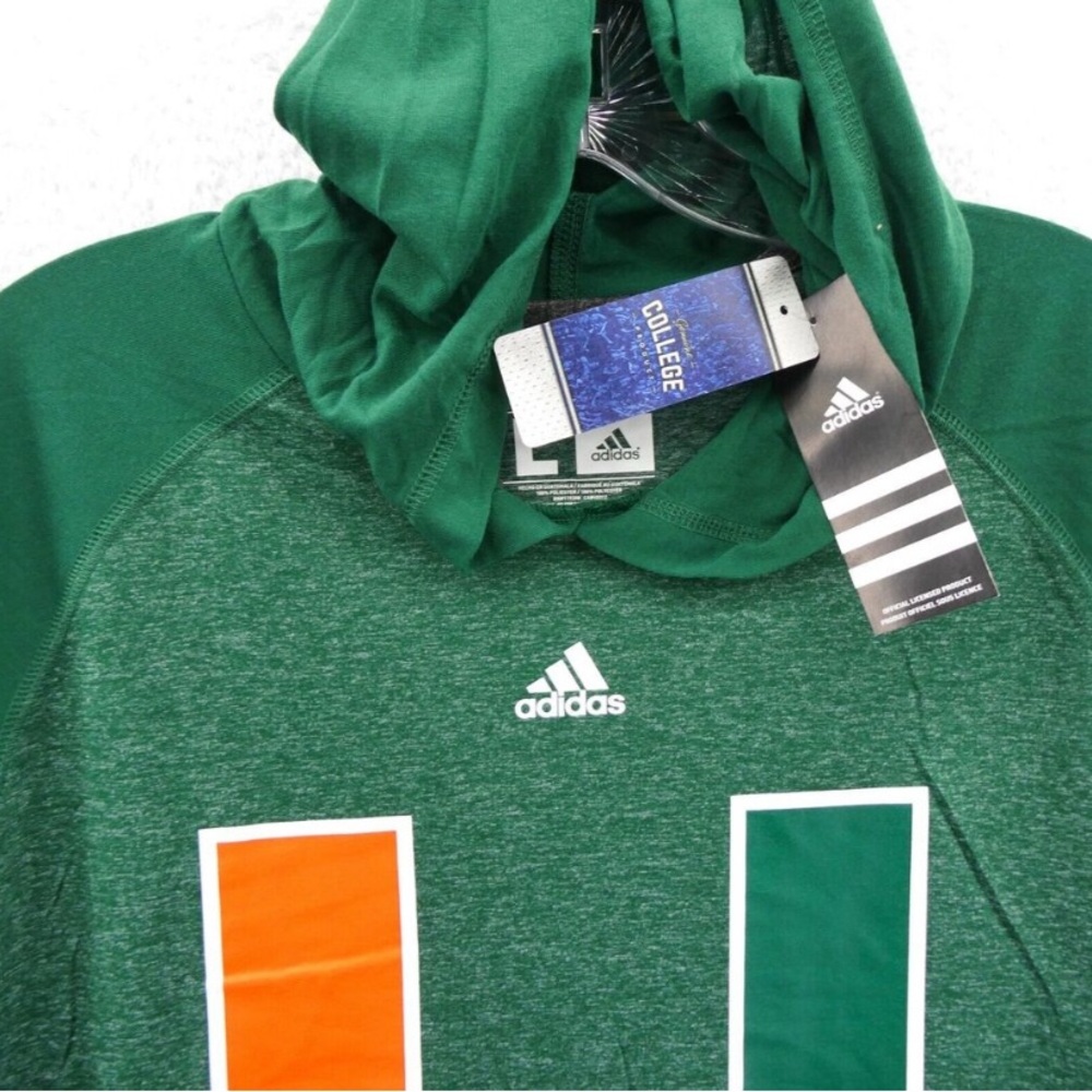 Green Adidas Ultimate Tee Miami Hurricanes Hoodie Long Sleeve Shirt Size Large
